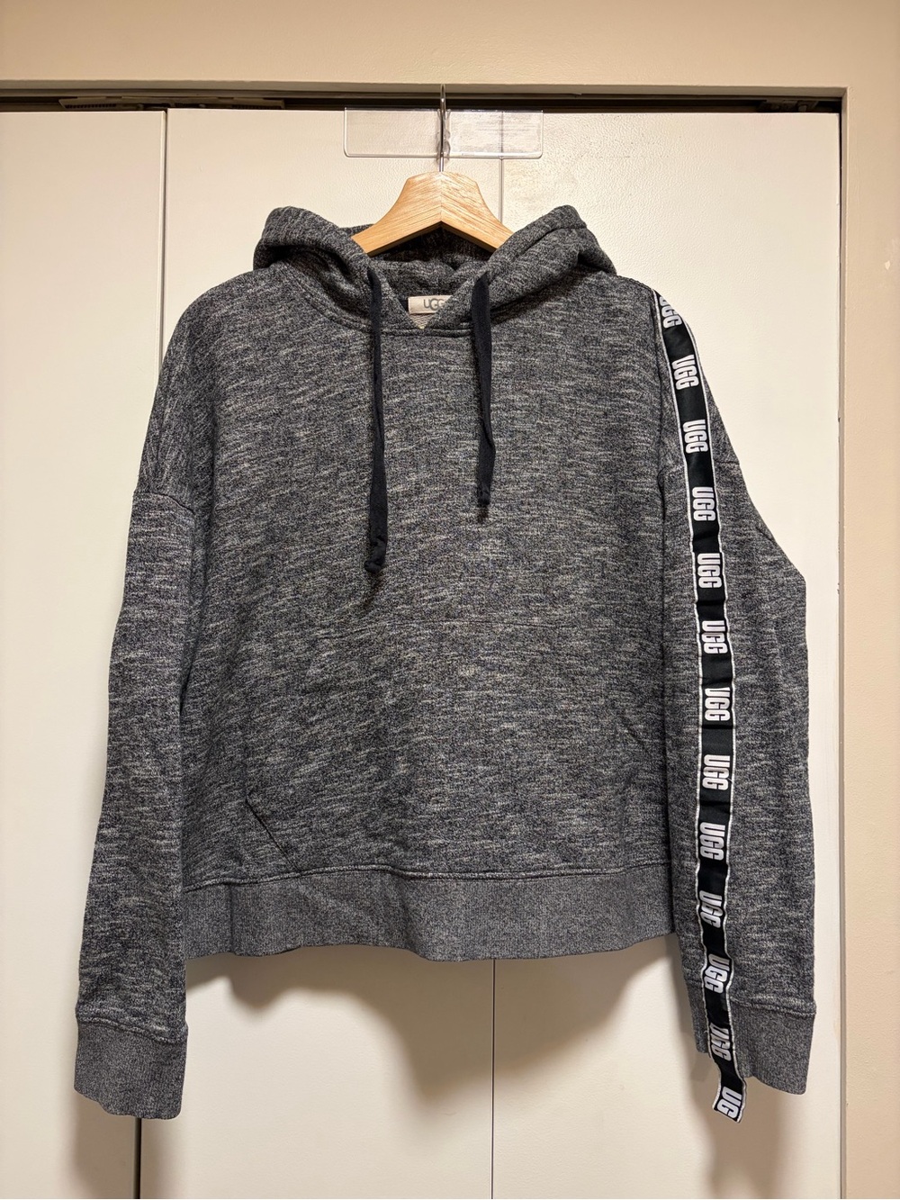 UGG Iris Logo Stripe Terry Track Hoodie Sweatshirt Marled